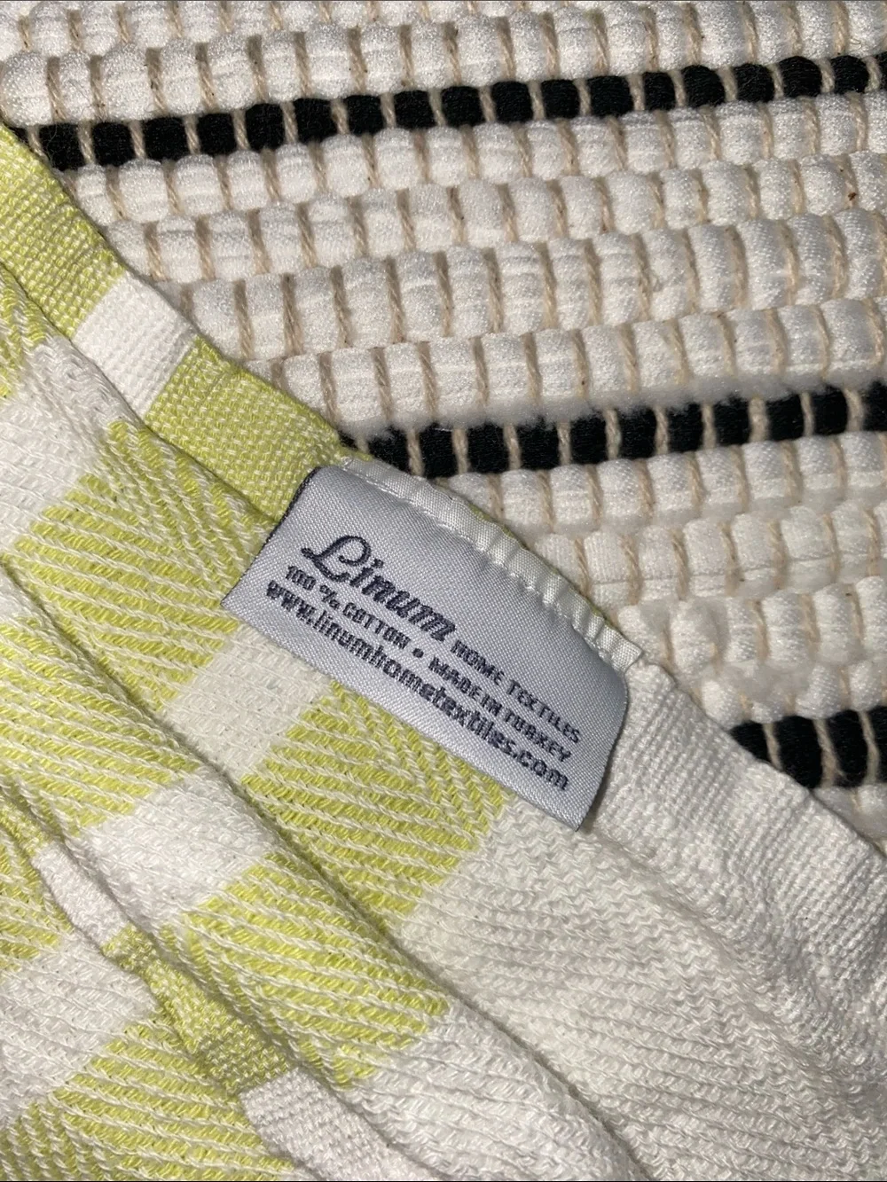🏖️ 🍋‍🟩 Striped Cotton Beach Towel with Monogram M - White & Lime Green
